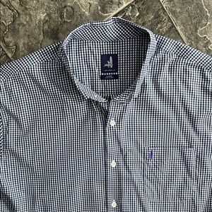 JOHNNIE-O Navy & White Checkered Button-up Shirt Preppy Coastal Lightweight Cool